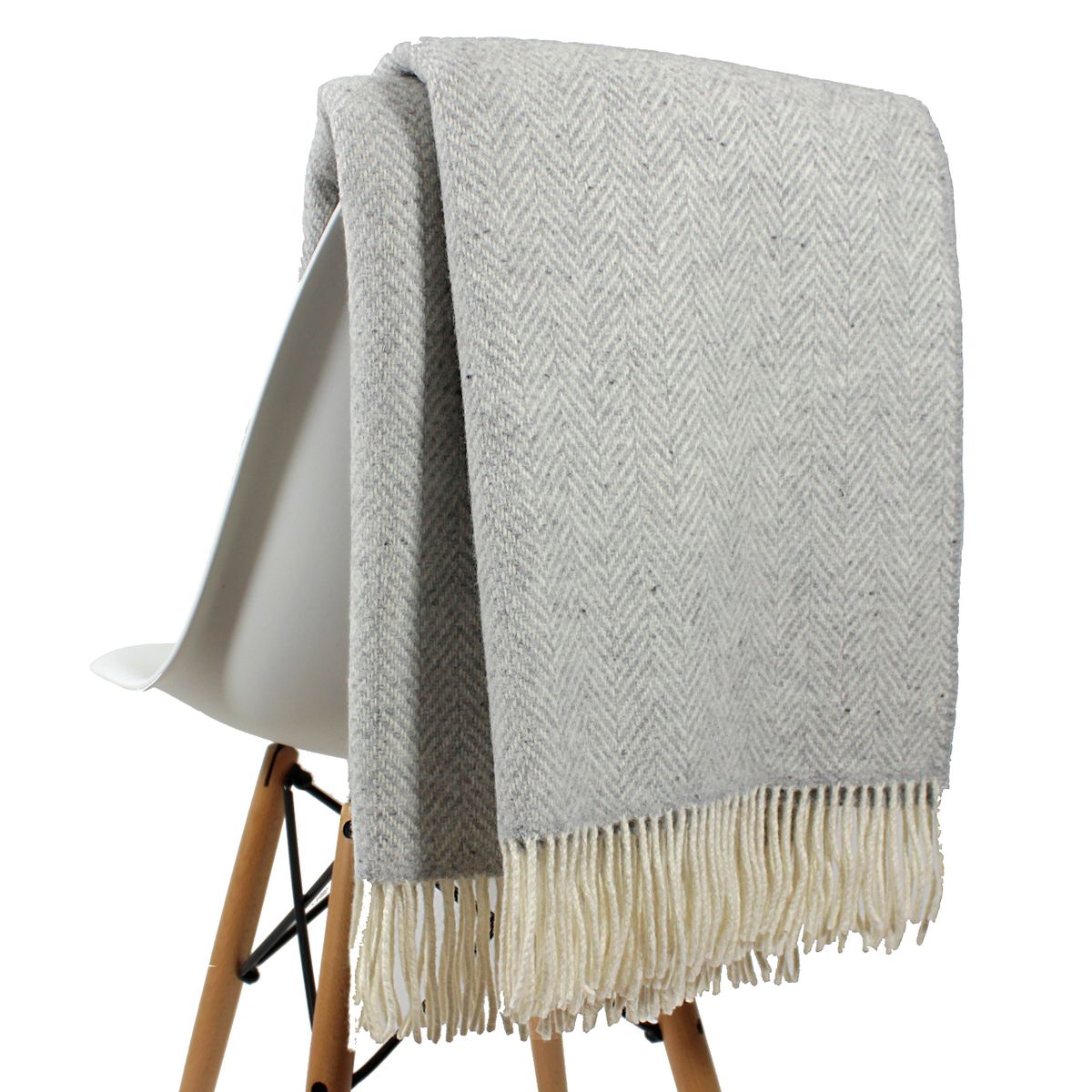 Merino/Cashmere Throw Pale Gray Herringbone